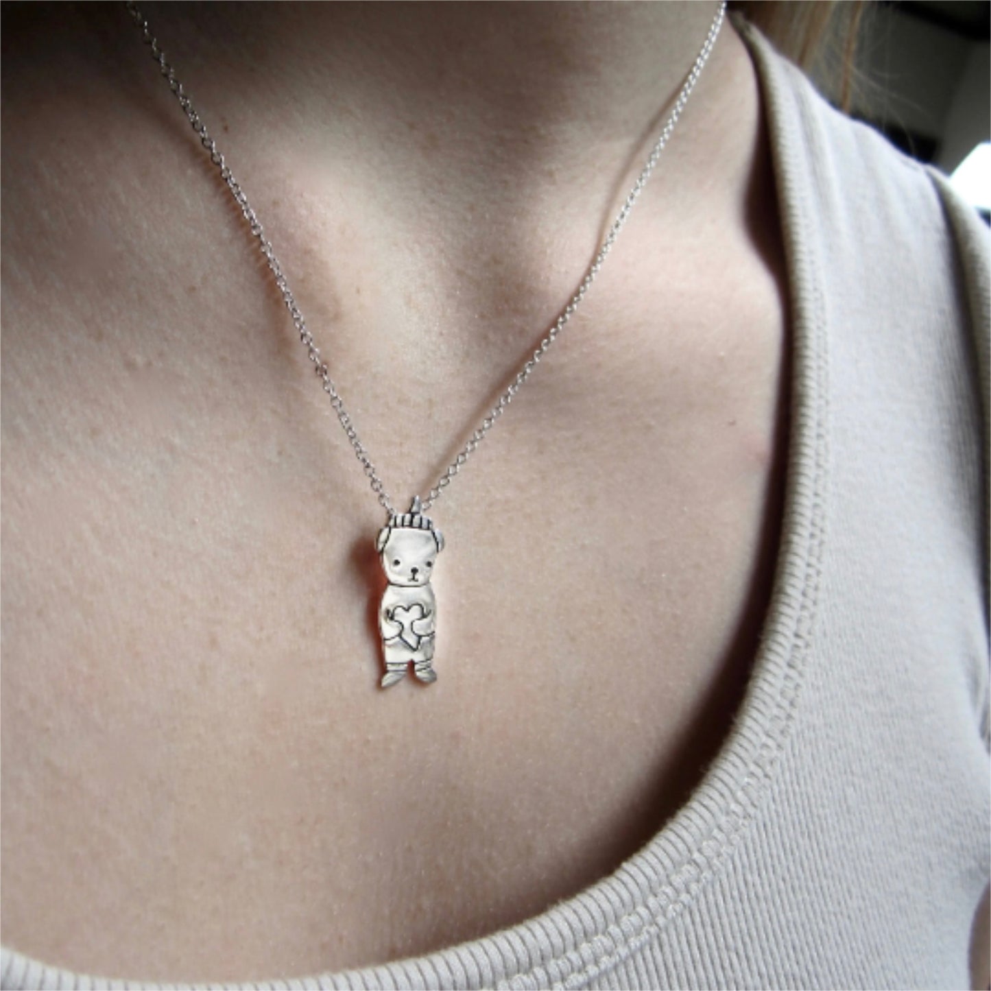 Sterling Silver Mother Daughter Honey Bear Necklace Set for Two