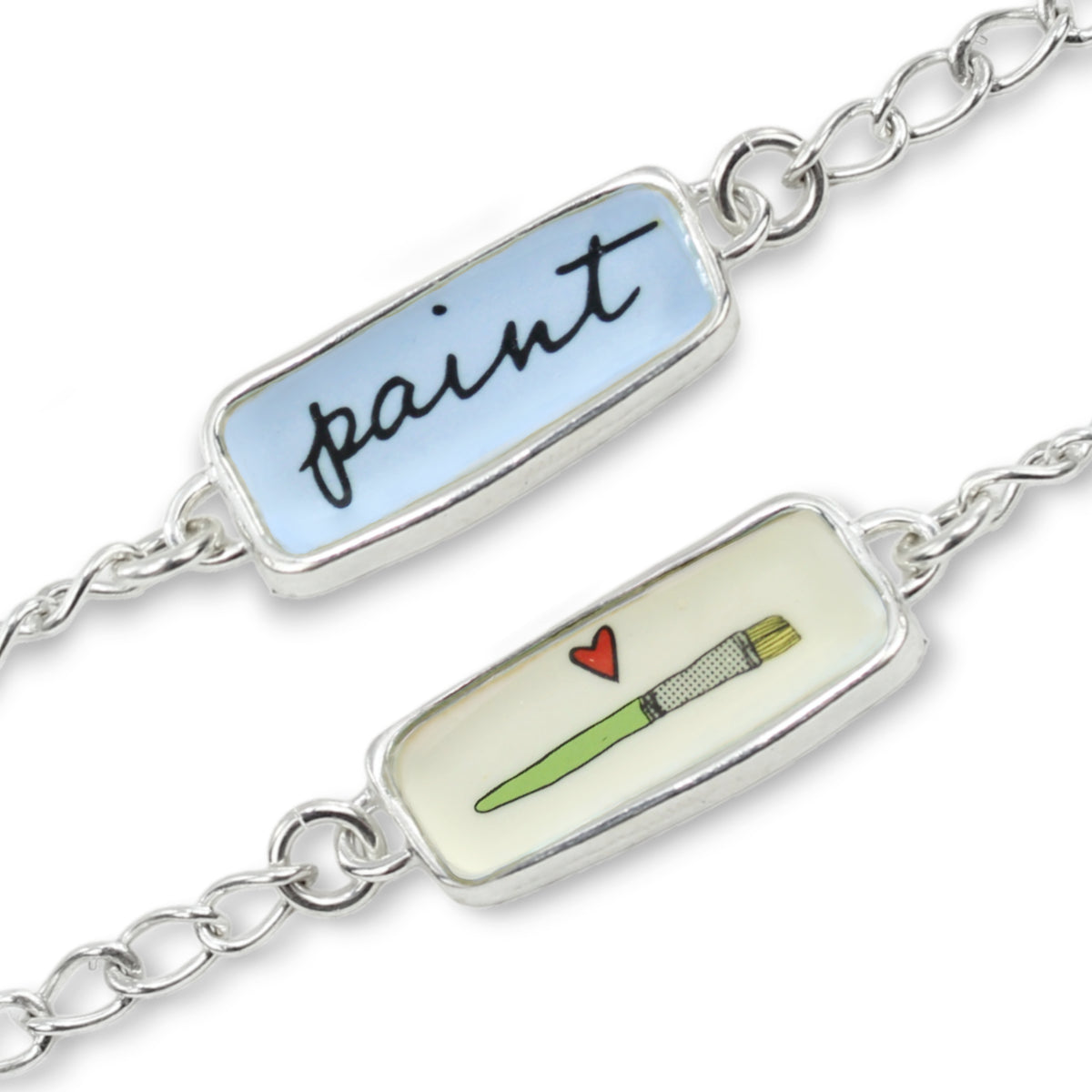 Reversible Paint and Paintbrush Sterling Silver and Enamel Bracelet