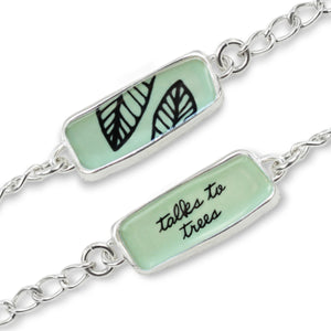 Sterling Silver Reversible "talks to trees" Bracelet on Adjustable Link Chain - Gift for Nature Lovers