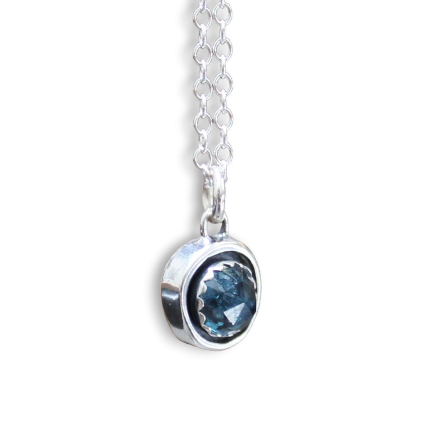 Sterling Silver Rose Cut Kyanite Necklace - Small Dainty Flashy Gemstone Pendant