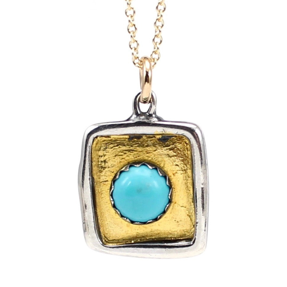 Modern Turquoise, 24K Gold and Sterling Silver Necklace