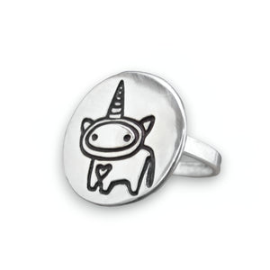 Round Sterling Silver Unicorn Ring