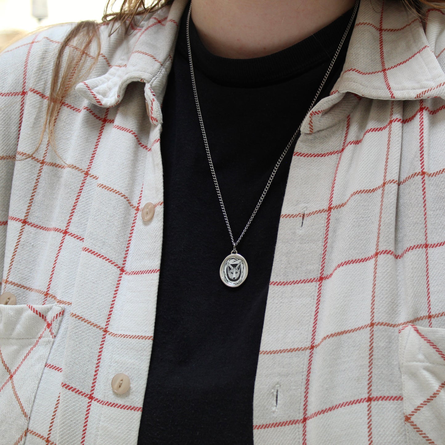 Wolf Pendant - Sterling Silver Wild Fox Coyote Dingo Charm Necklace - Stainless Steel Curb Chain