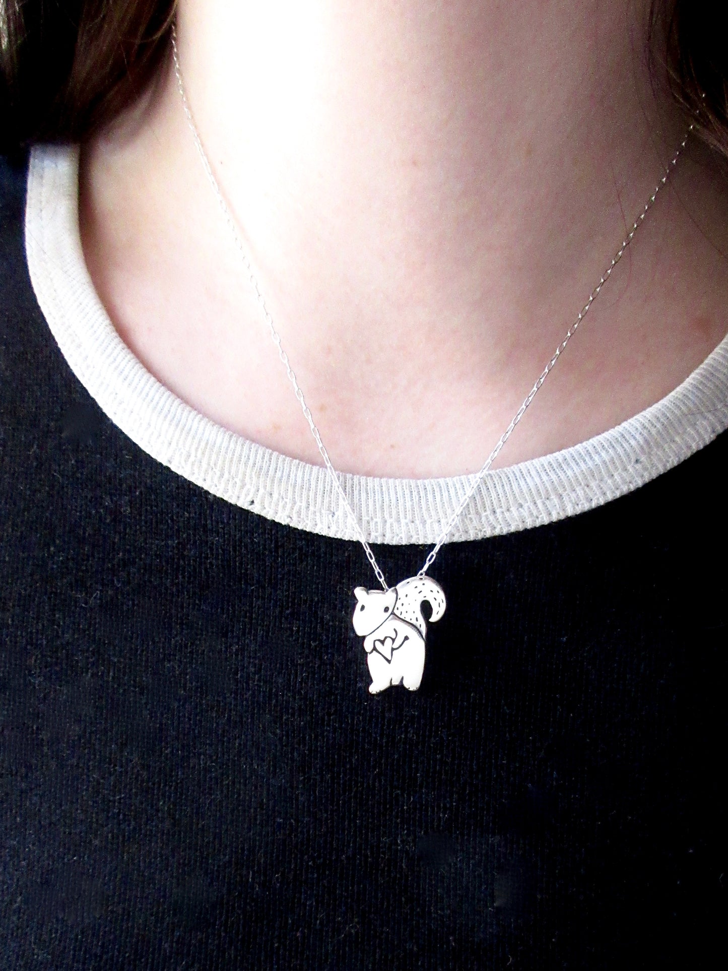 Sterling Silver Squirrel Charm Necklace on an Adjustable Chain