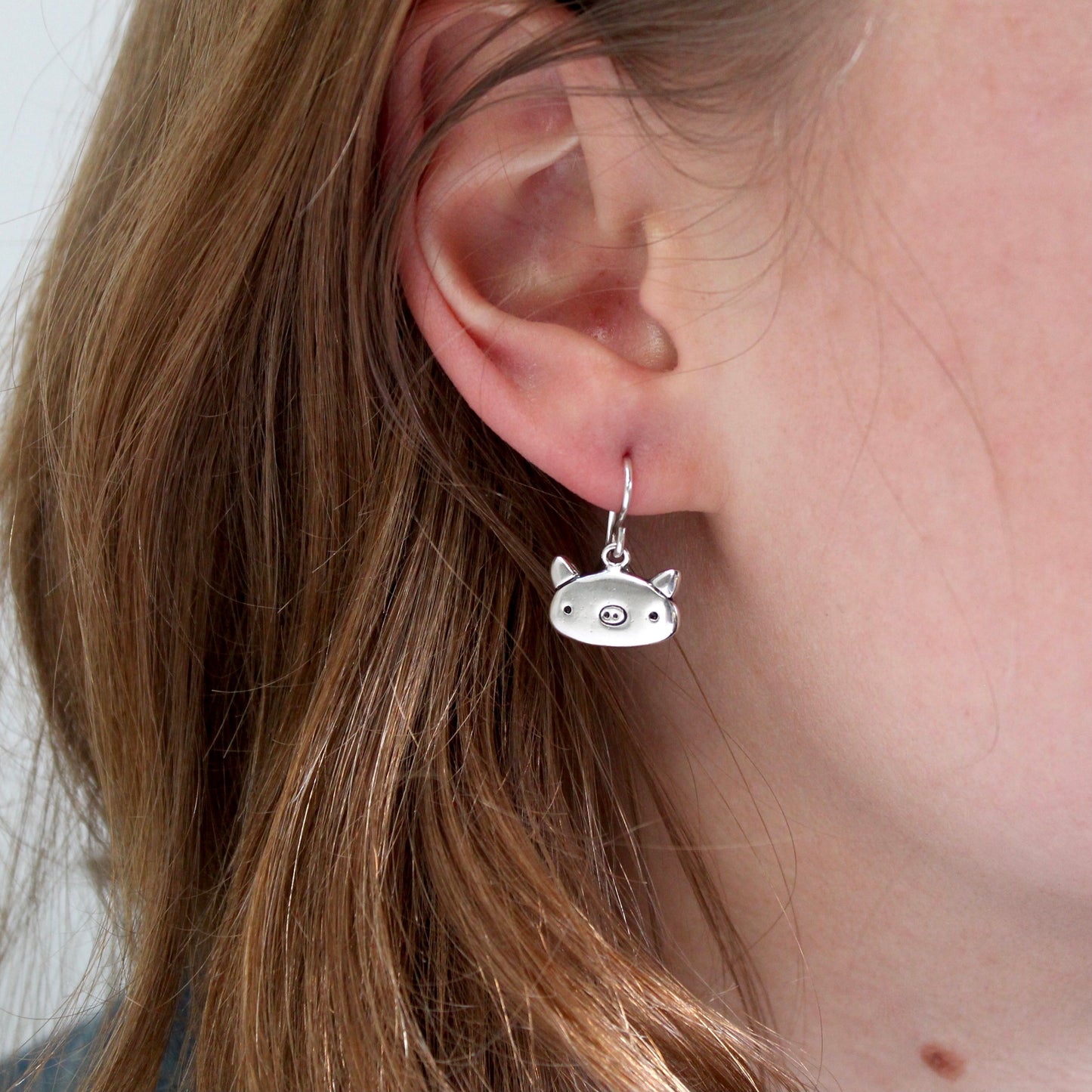 Sterling Silver Pig Charm Earrings
