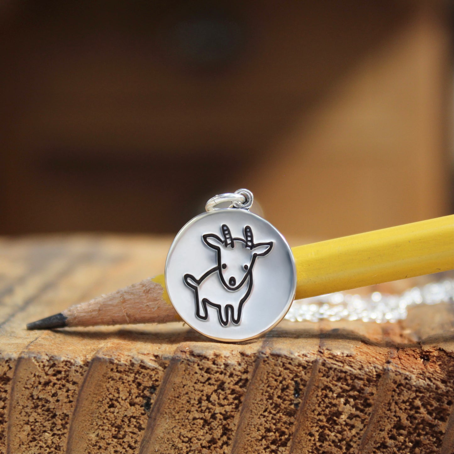 Round Sterling Silver Skateboarding Goat Charm Necklace on Adjustable Chain