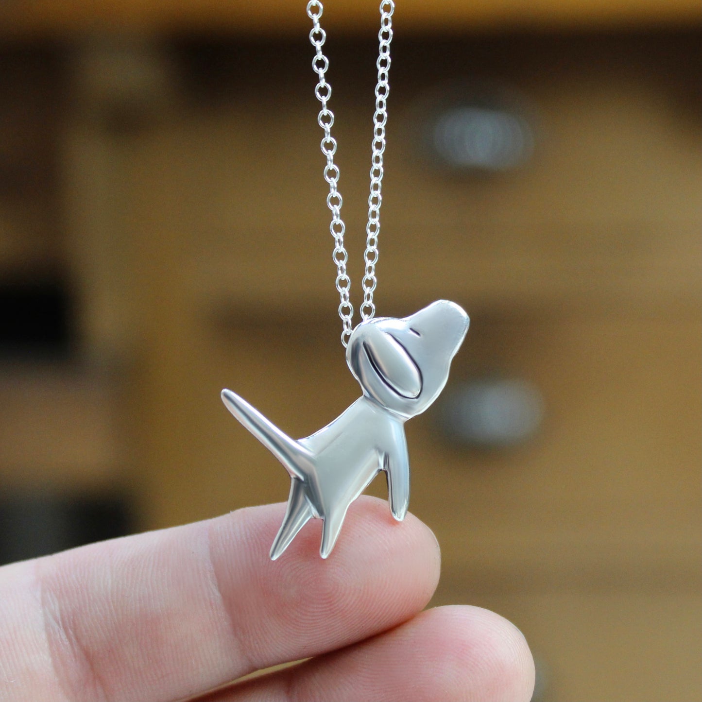 Sterling Silver Jumping Dog Charm Necklace on Adjustable Chain - Dog Jewelry