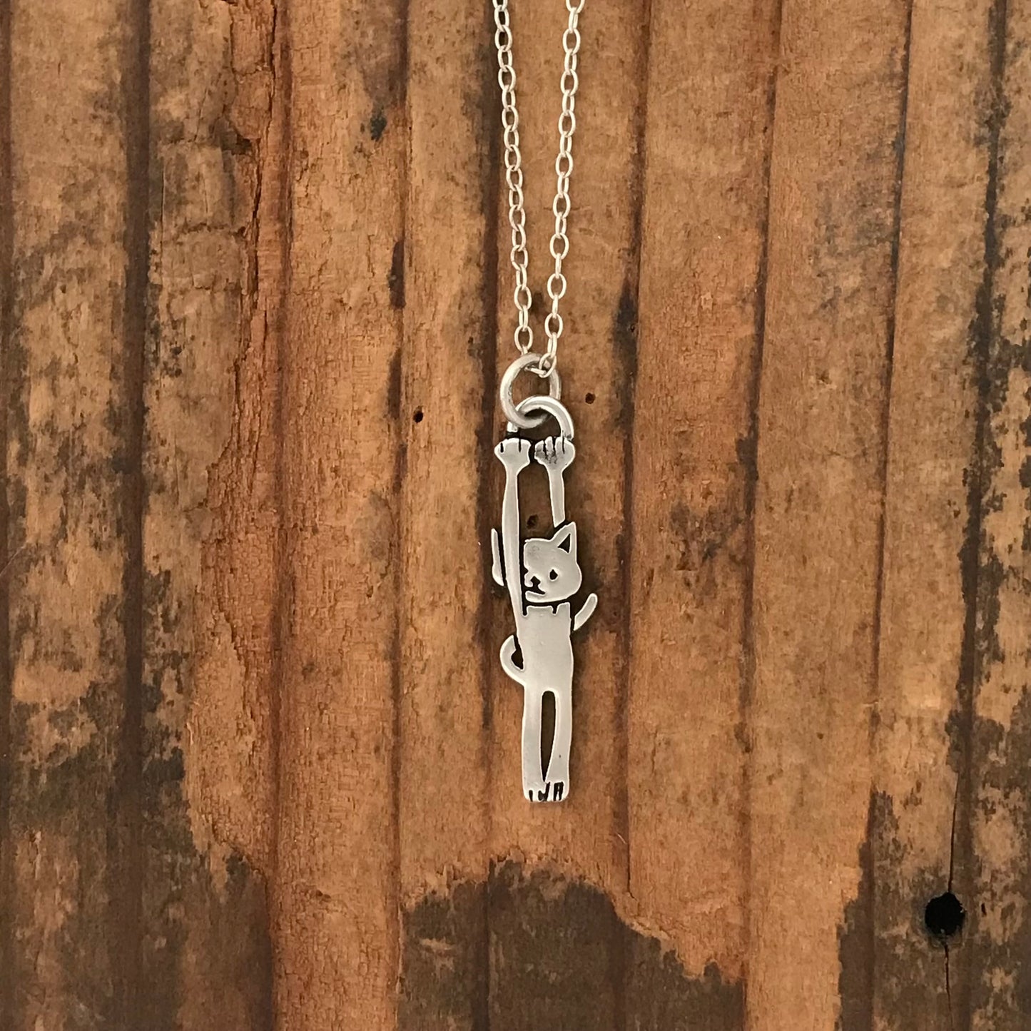 Little Hang In There Cat Charm Necklace - Sterling Cat Jewelry