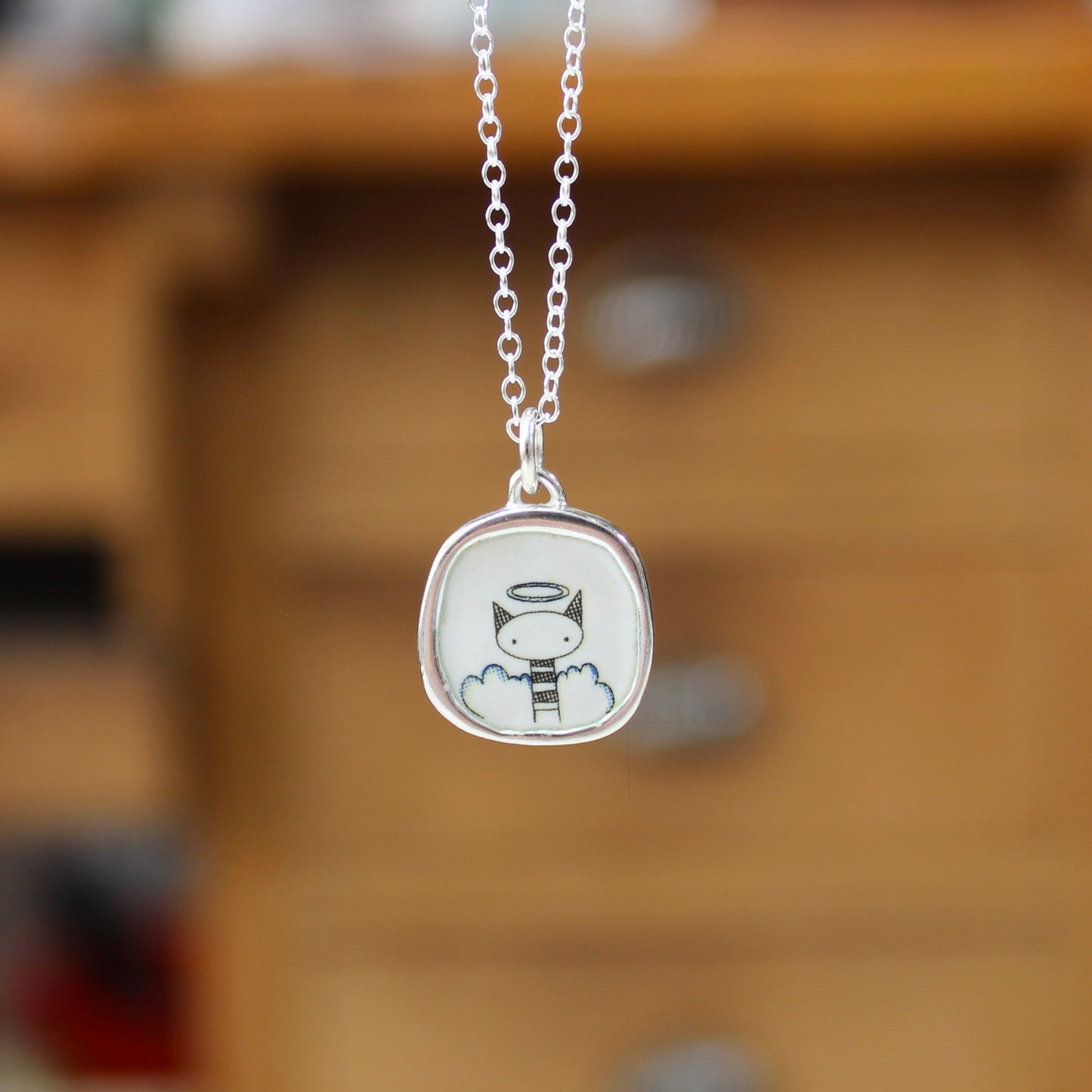 Good Cat/Bad Cat Reversible Necklace - Sterling and Enamel Cat Pendant on an Adjustable Chain - Sometimes Naughty, Sometimes Nice