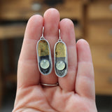 24 Karat Gold and Sterling Silver Dangle Earrings with Bezel Set Green Prehnite