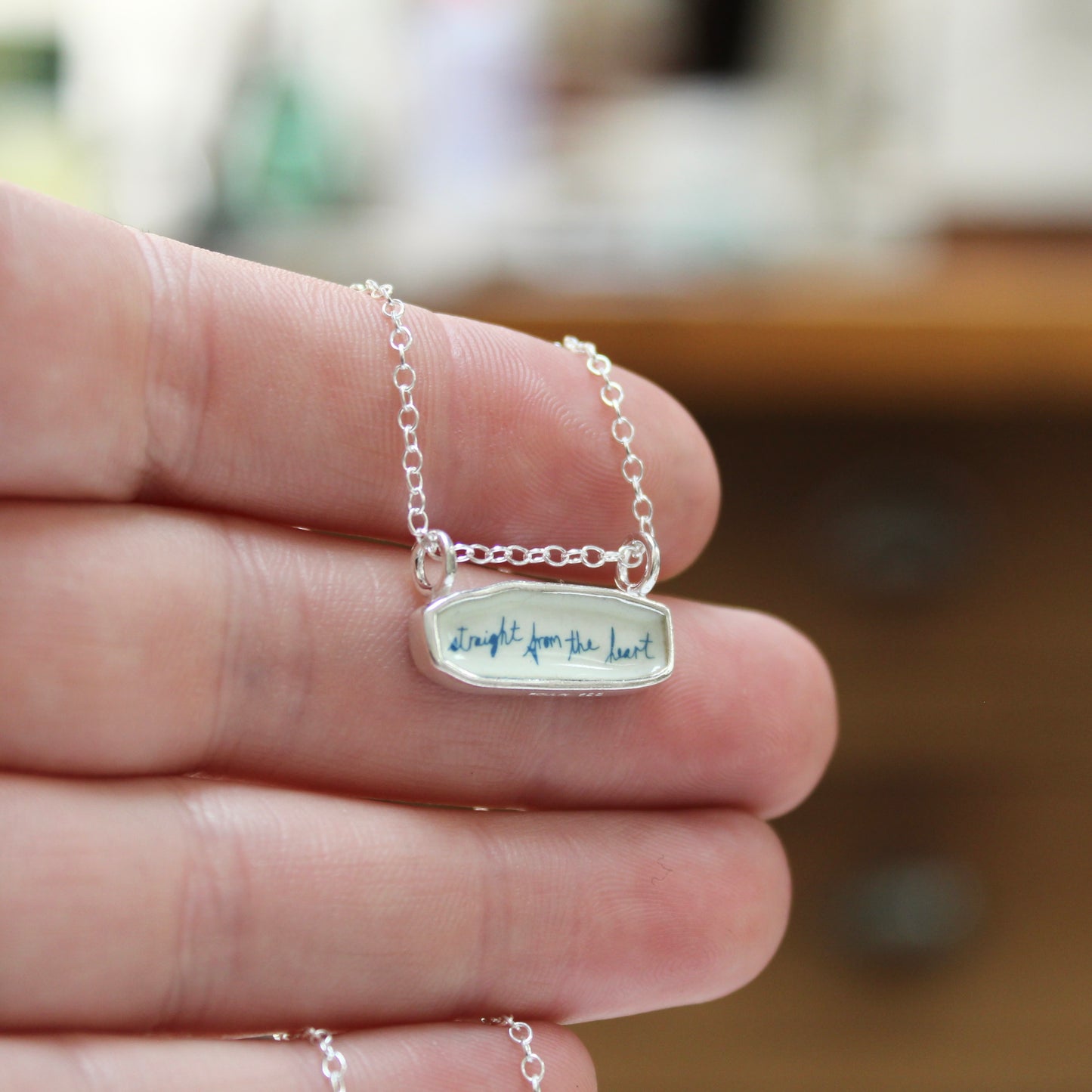 Straight From The Heart Reversible Necklace - Sterling Silver and Enamel Pendant on 16-20" Chain - Romantic Gift