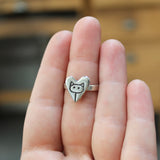 Sterling Silver Stick Kitty Charm Ring - Heart Shaped Cat Ring - Jewelry for Cat People