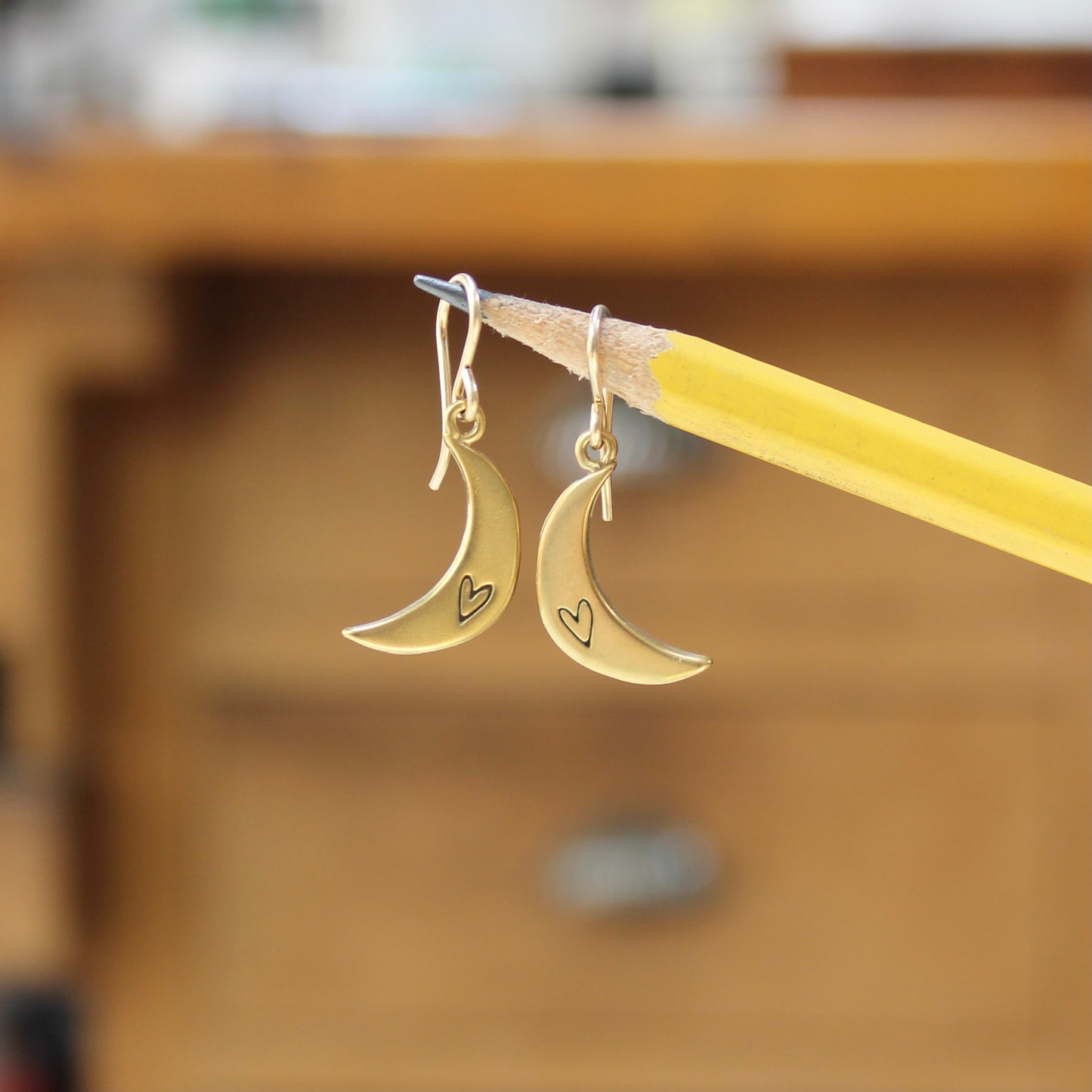Gold Crescent Moon Dangle Earrings - Sterling Silver Charms on Gold Filled Ear Wires - Dreamy and Beautiful!
