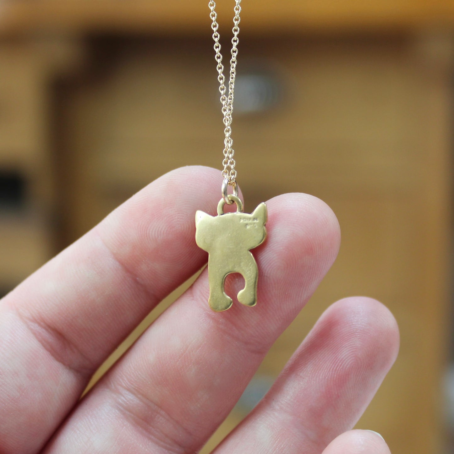 Gold Cat Charm Necklace - Sterling Silver Dancing Cat Charm Dipped in Gold - Adorable!