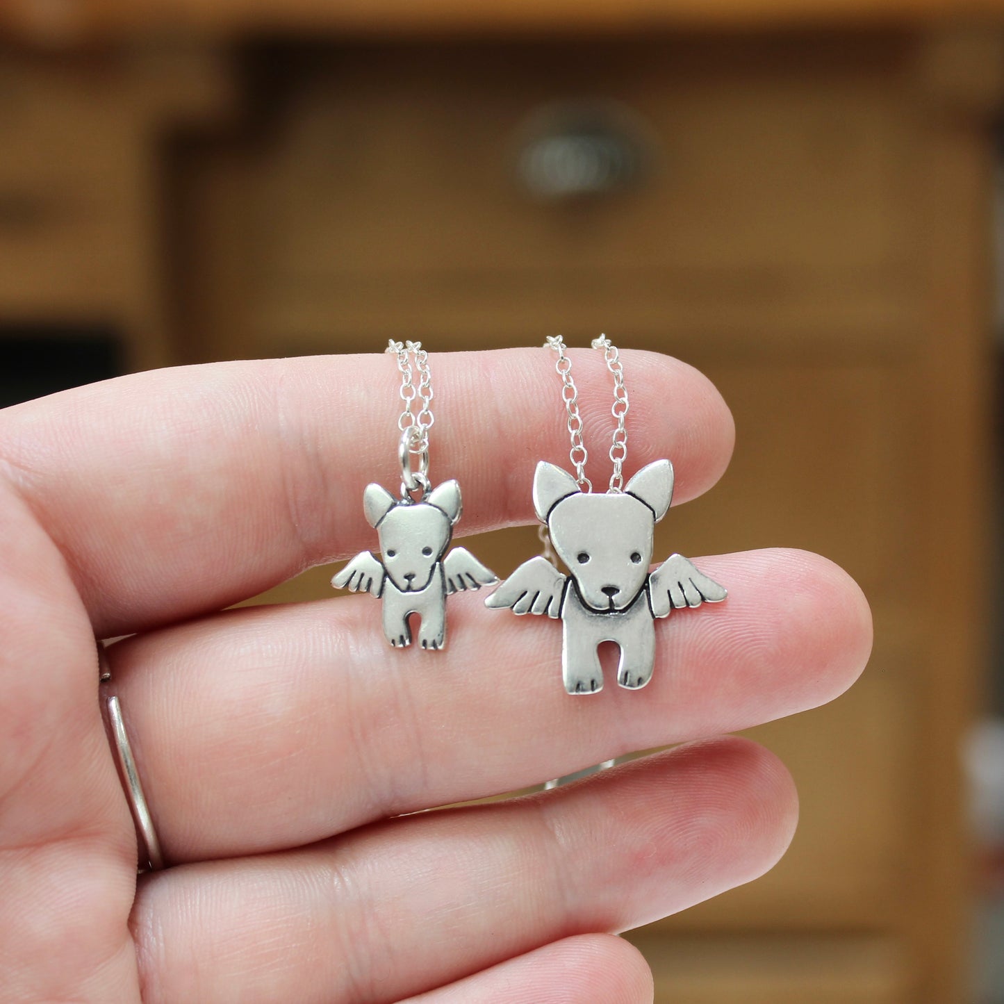 Sterling Silver Mother Daughter Angel Dog Necklaces