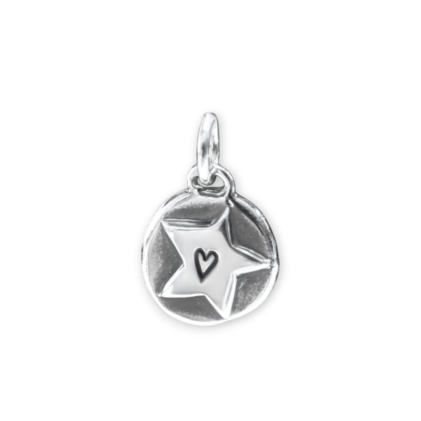 Teeny Tiny Star Charm - Sterling Silver Round Star Charm With Heart on Adjustable Sterling Chain - Cute Gift Idea!