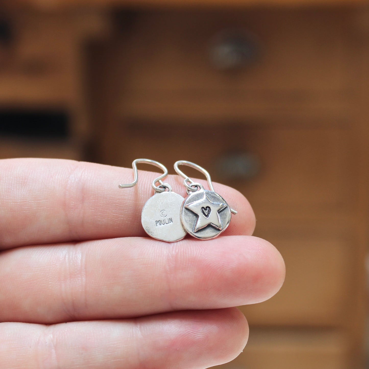 Star and Heart Earrings - Sterling Silver Star Charms on French Hook Ear Wires - Cute Gift Idea!