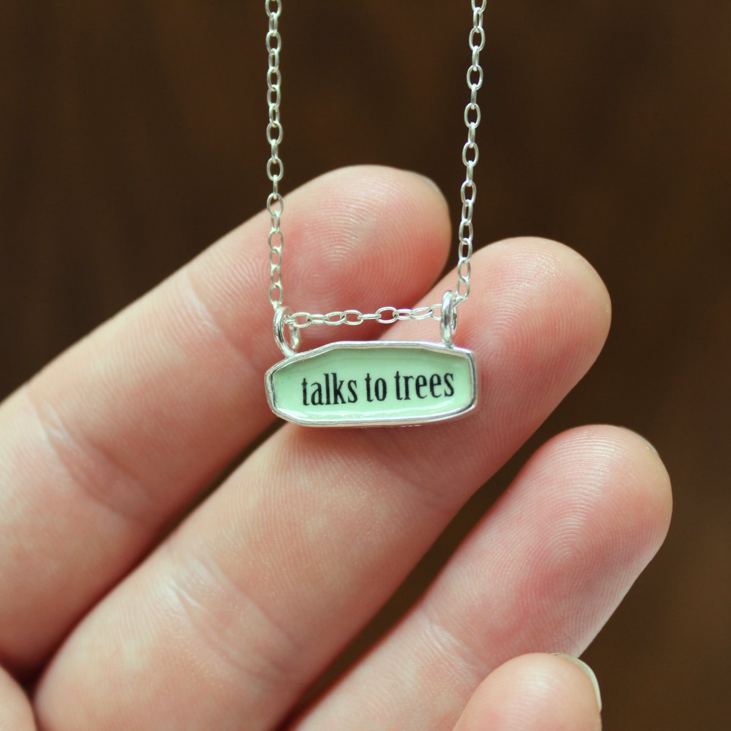 Talks To Trees Necklace - Reversible Sterling Silver and Enamel Environmentalist Gift on Adjustable Chain