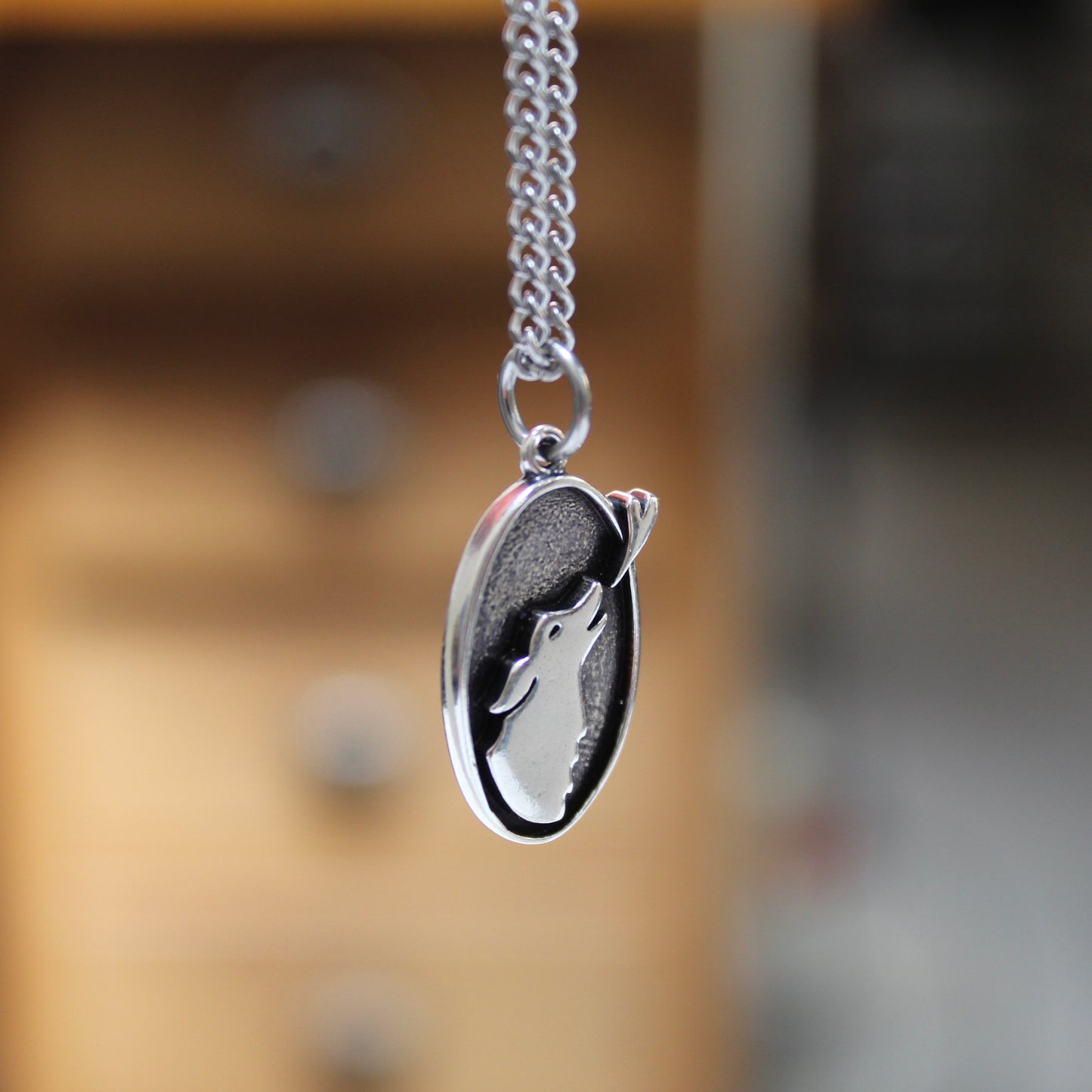 Sterling Silver Howling Wolf Pendant on Stainless Steel or Sterling Cable Chain - Wolf Jewelry for Men and Women