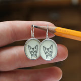 Sphynx Cat Earrings - Sterling Silver and Enamel Cat Breed Gift - Sweet Kitten Portrait Jewelry
