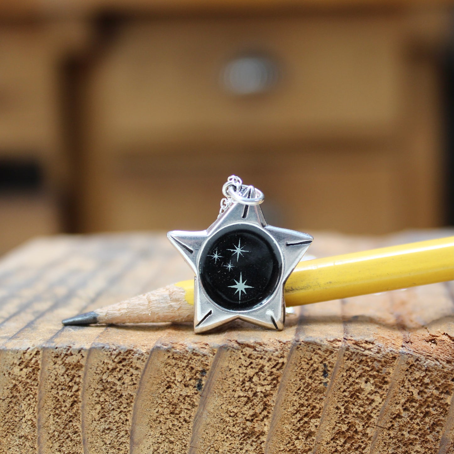 Star Shaped Night Sky Necklace - Reversible Sterling Silver and Enamel Pendant on Adjustable Sterling Chain - Dreamy Gifts for Stargazers