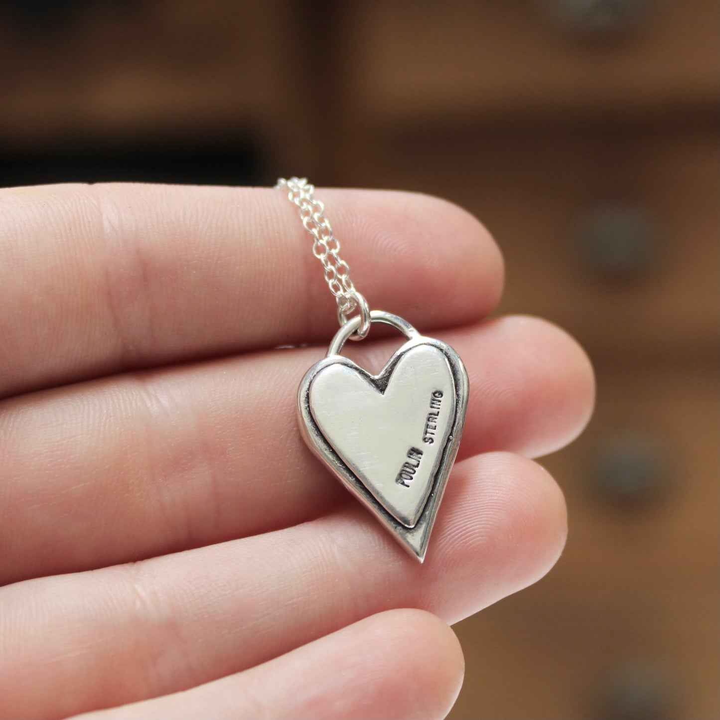 Enamel and Sterling Heart Necklace with Chrysocolla - Earthy Green and Blue Pendant on Adjustable Chain