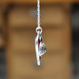 Sterling Silver Red Enamel White Topaz Gemstone Heart Necklace - Heart Pendant with Prong Set Gemstone Whimsigoth