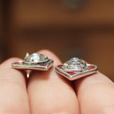 Sterling Silver Red Enamel with White Topaz Gemstone Heart Earrings - Dangling Heart Earrings
