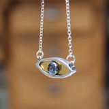 Sterling Silver, 24K Gold and London Blue Topaz Evil Eye Pendant - Good Luck and Protection Necklace