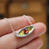 Sterling Silver, 24K Gold and Garnet Evil Eye Pendant - Good Luck and Protection Necklace