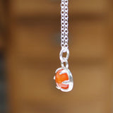 Sterling Silver Carnelian Necklace - Prong Set Gemstone Pendant - Orange jewelry