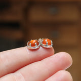 Sterling Silver Orange Carnelian Earrings - Prong Set Gemstone Dangle Earrings