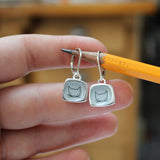 Sterling Silver Grey Cat Earrings - Adorable Cat Jewelry - Lever Back Ear Wires and Vitreous Enamel