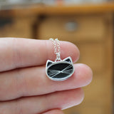 Black Cat White Cat Reversible Whiskers Pendant - Sterling Silver and Enamel - Cat Jewelry on Adjustable Chain