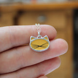 Orange Cat Pendant - Sterling Silver and Enamel Cat Whiskers Necklace- Cat Jewelry on Adjustable Chain