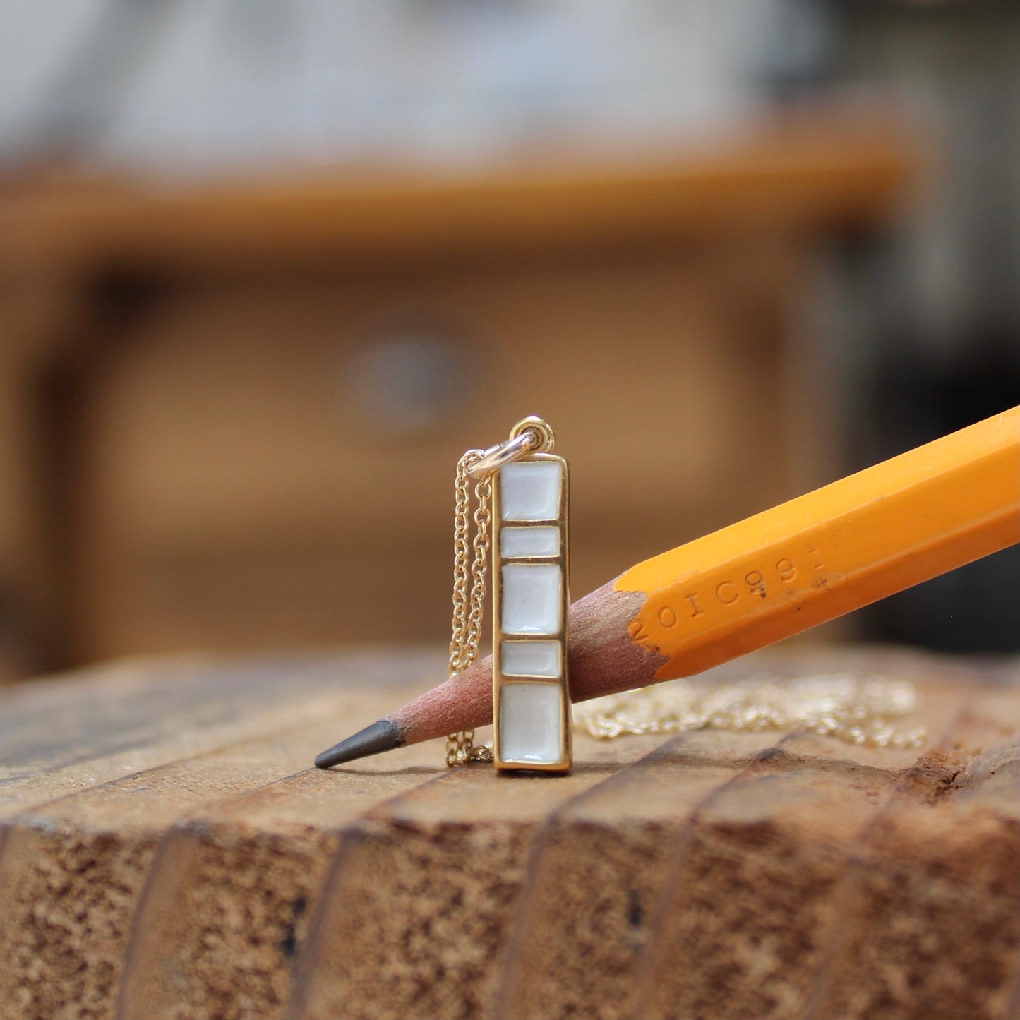 Black or White Reversible Enamel and Sterling Silver Gold Dipped Pendant - Gold Bar Necklace on Gold Filled Chain