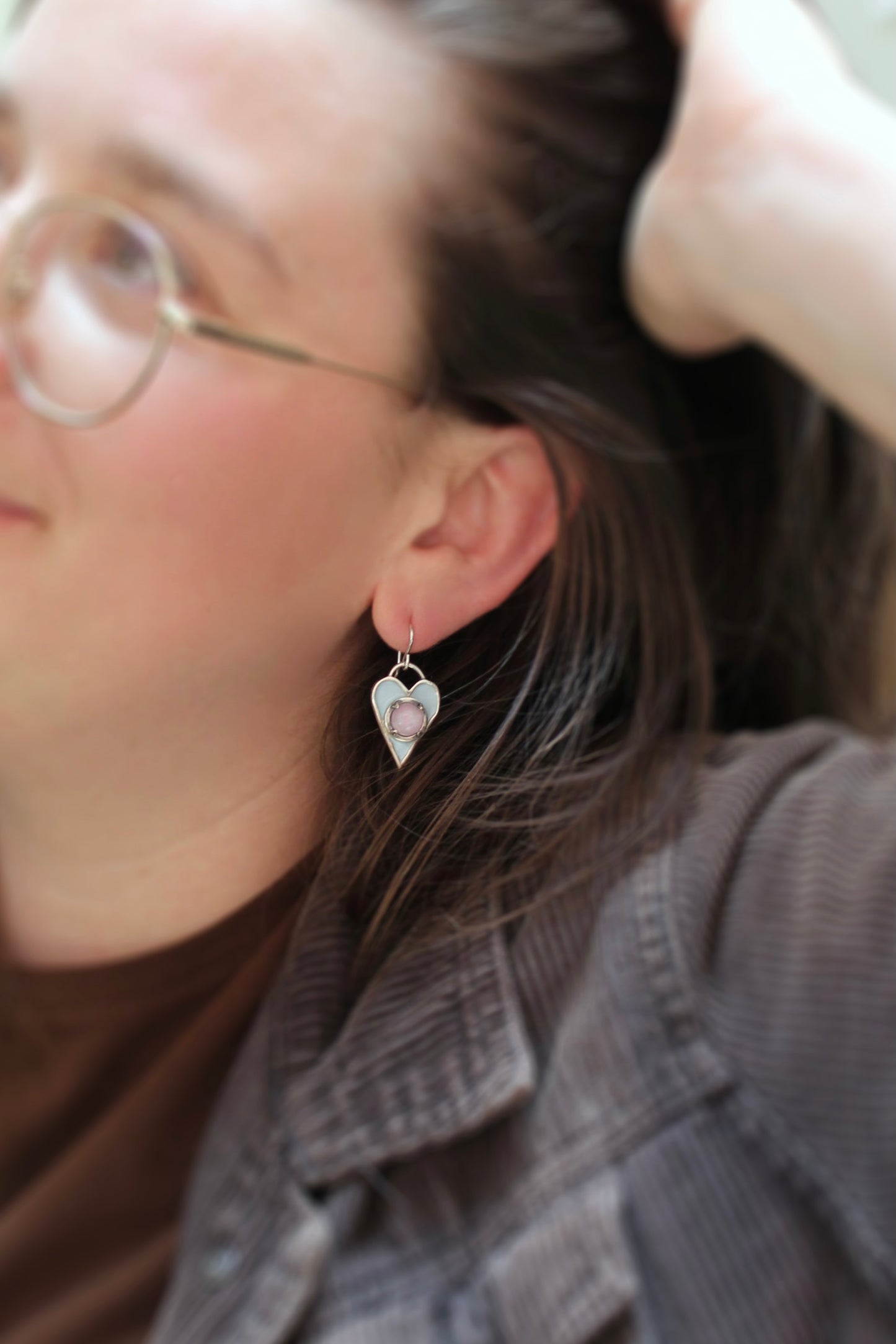 Sterling Silver Pastel Enamel and Gemstone Heart Earrings - Dangling Heart Earrings