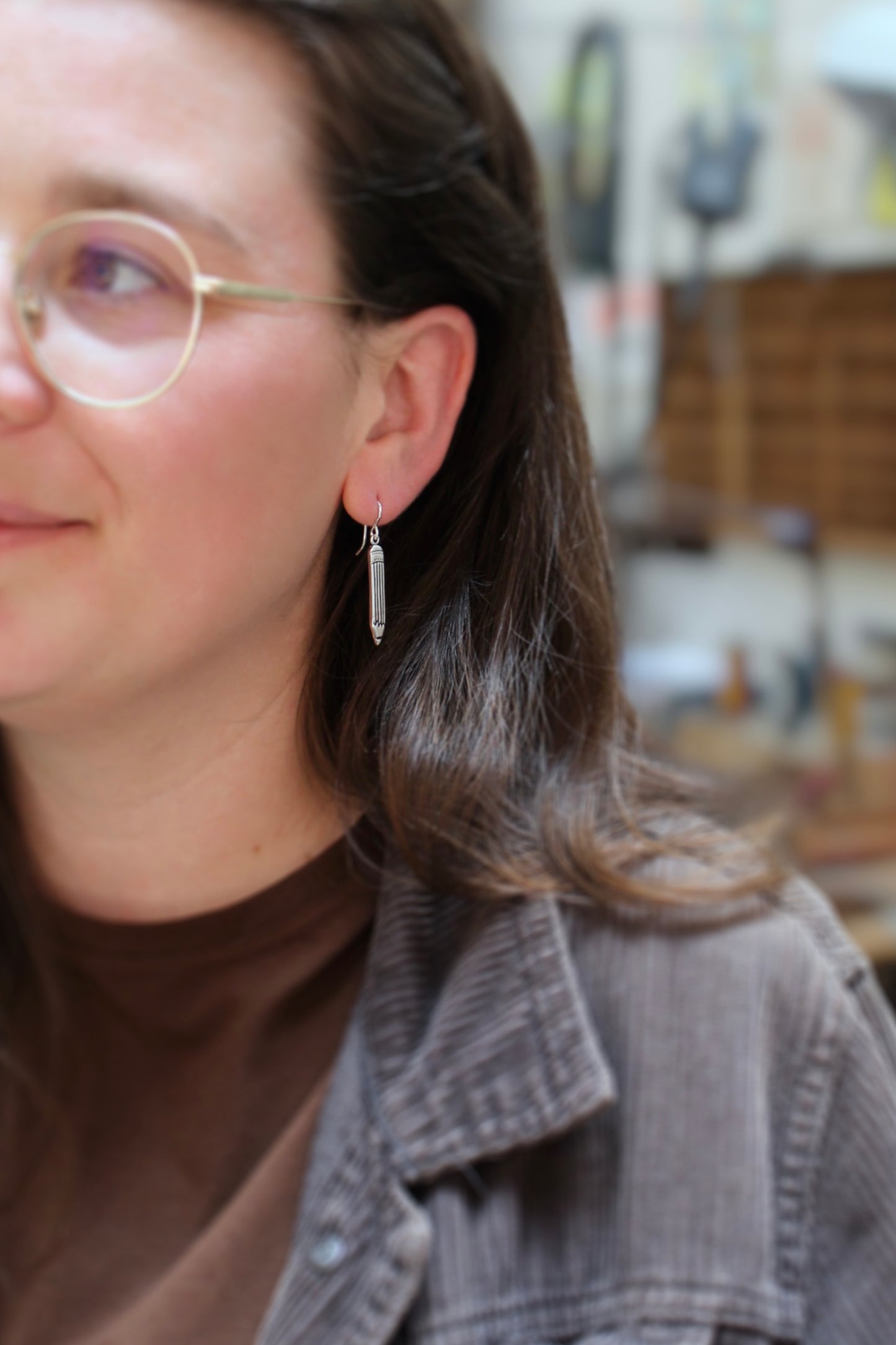 Sterling Silver Pencil Charm Earrings for Artist, Designers, Architects, Teachers, Students, Mathematicians, Poets, Writers, Wordsmiths