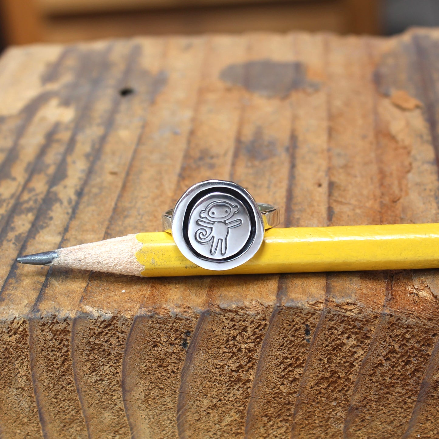 Sterling Silver Sock Monkey Sketch Ring by Mark Poulin