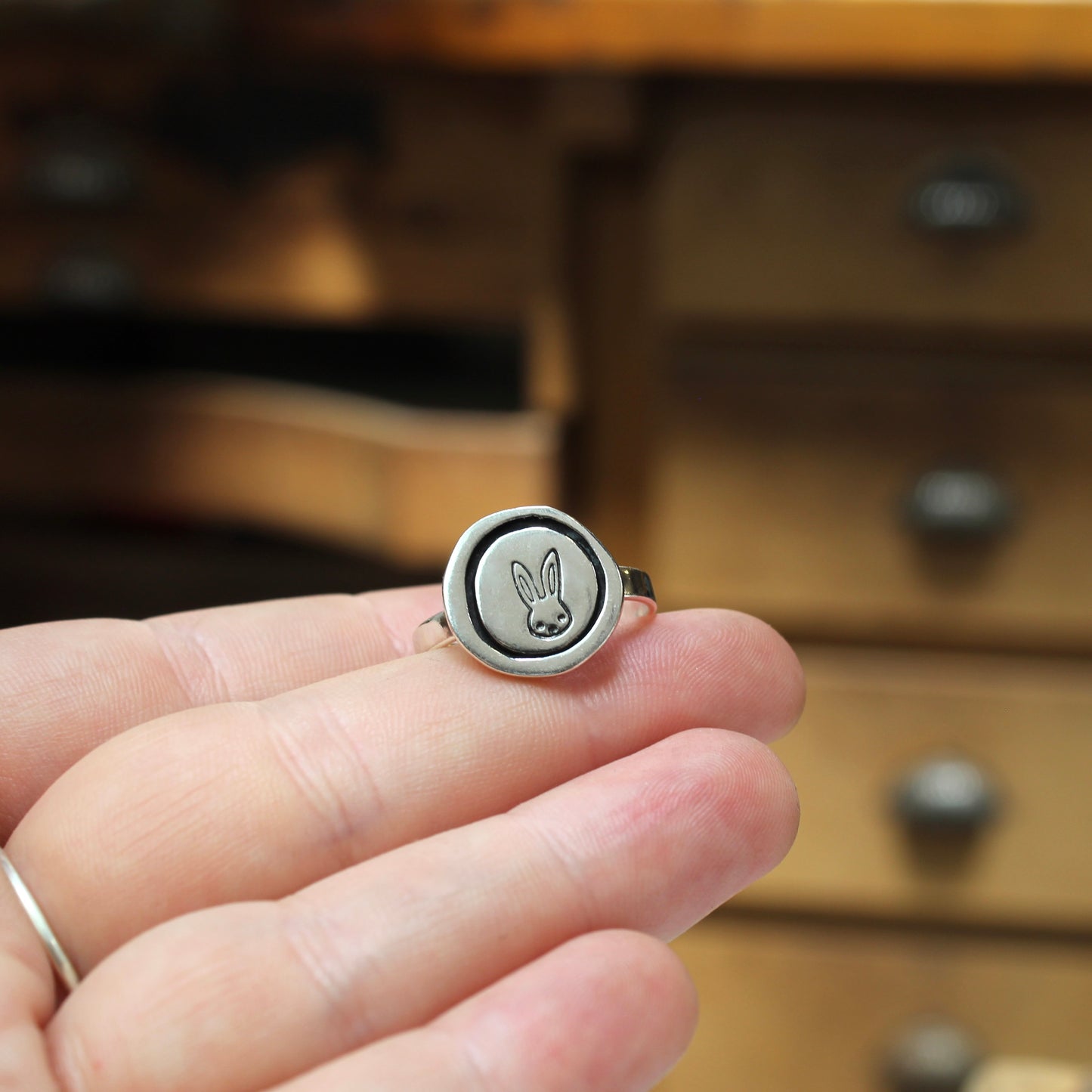 Sterling Silver Rabbit Sketch Ring by Mark Poulin