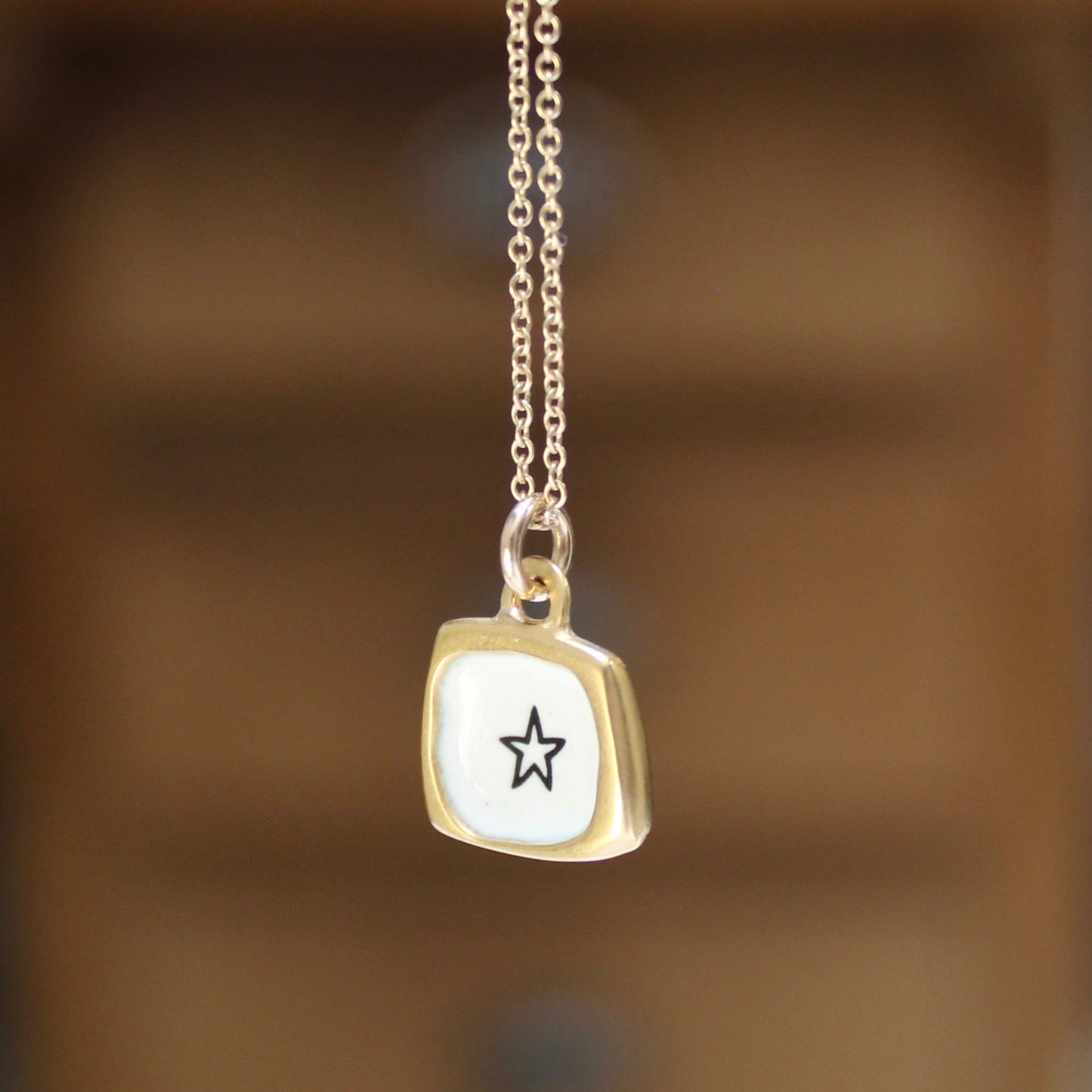 Tiny Gold Star Necklace - Sterling Silver And Enamel Star Pendant Dipped In Gold - Star Charm Jewelry