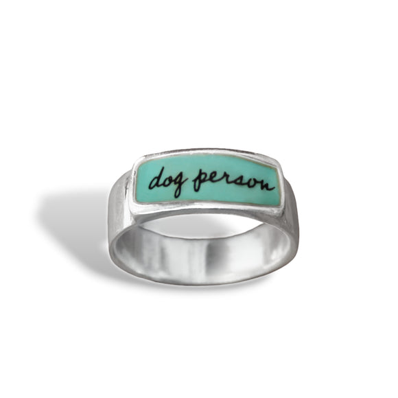 Dog Person Band Ring - Sterling Silver and Vitreous Enamel Dog Ring - Ring for Dog Lovers