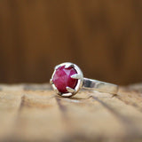 Rose Cut Ruby Prong Set in a Sterling Silver Base - Great for Stacking or Pairing