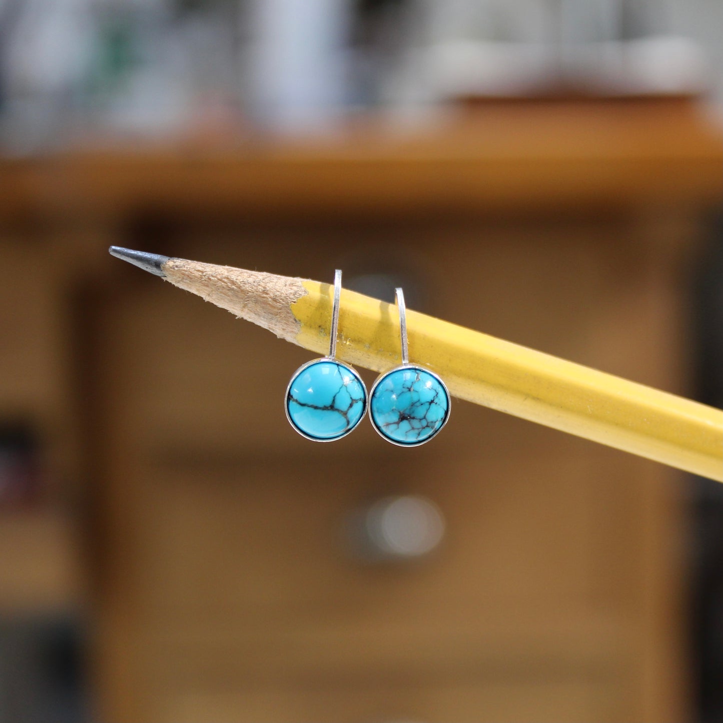 Turquoise and Sterling Silver Lever Back Earrings