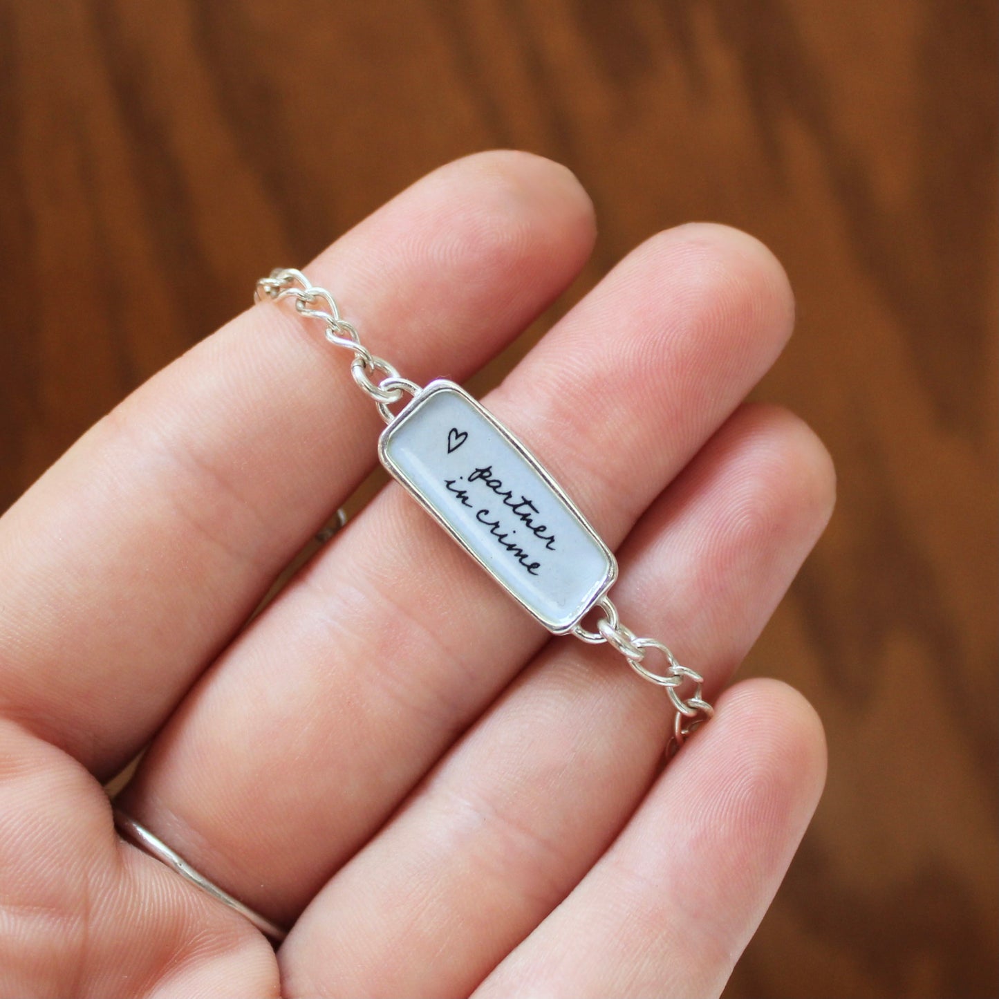 Sterling Reversible "partner in crime" or "thick as thieves" Bracelet - Gifts for Bridesmaids and Friendship