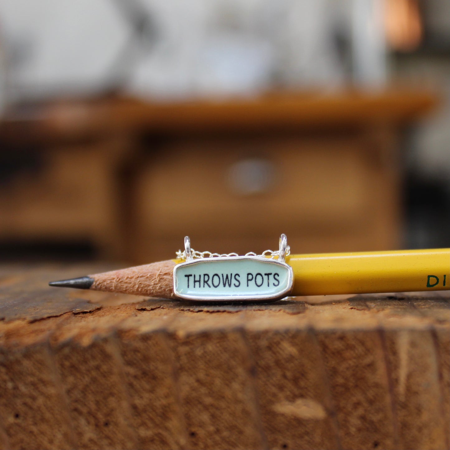 Throws Pots Necklace - Reversible Sterling Silver and Enamel Gift For Potters and Ceramicist on Adjustable Chain - Pottery Gift