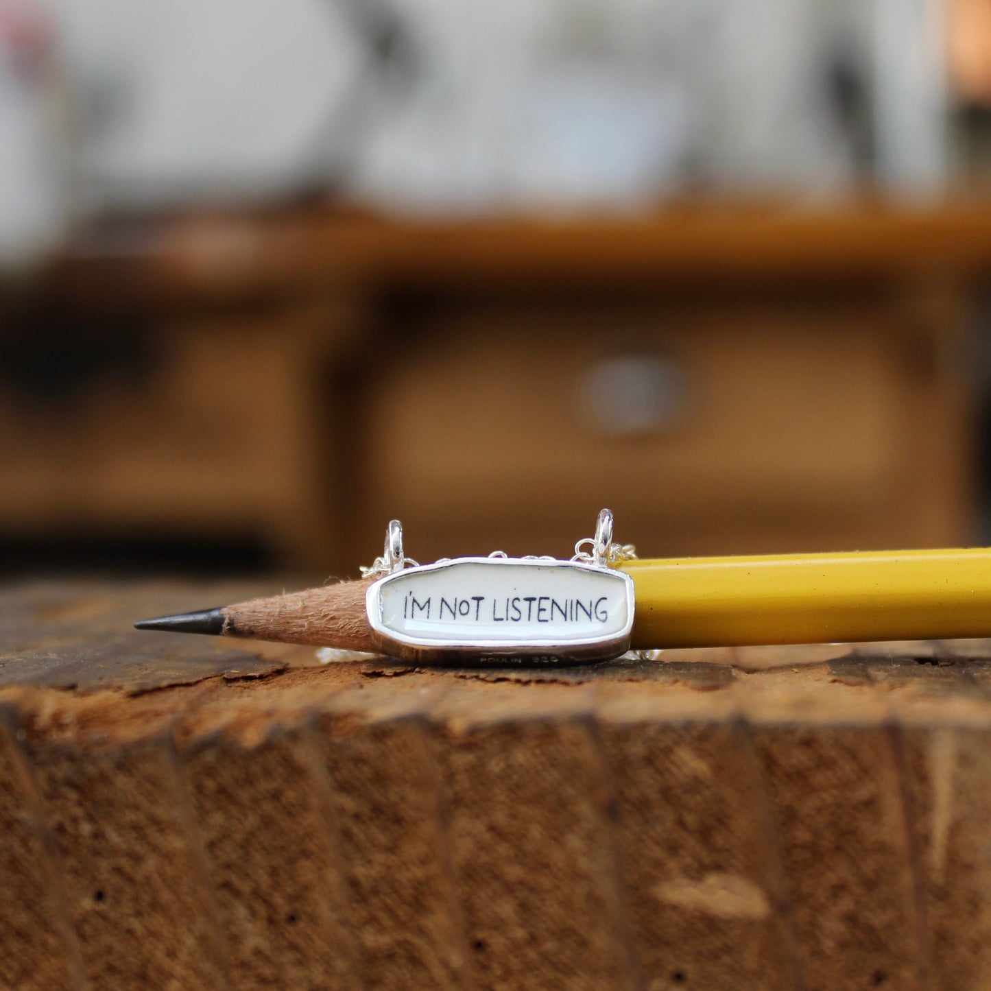 Please Stop Talking Necklace - Reversible Sterling Silver and Enamel on Adjustable Chain - I'm Not Listening Jewelry - Introvert Gift