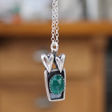 Hearts Connected Forever - Romantic Gift Pendant - Set With an Emerald on an Adjustable Chain