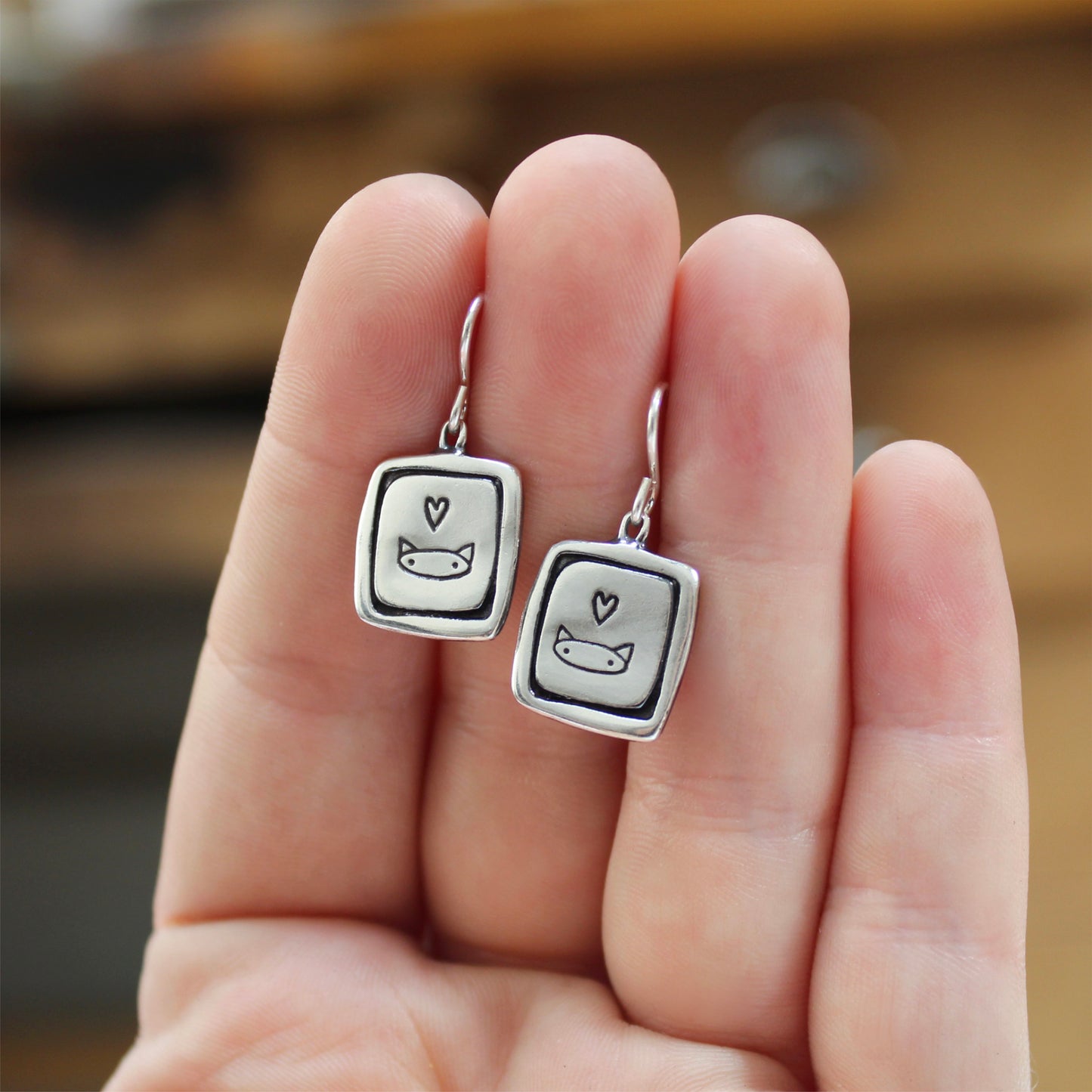 Sterling Silver Cat Charm Dangle Earrings - Kitty Jewelry - Cat Gift