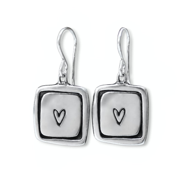 Sterling Silver Heart Charm Dangle Earrings - Heart Jewelry - Love Gift